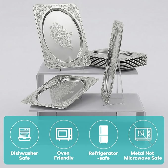 Silver Serving Trays, 13.7 x 8.5 Inch - Image 9