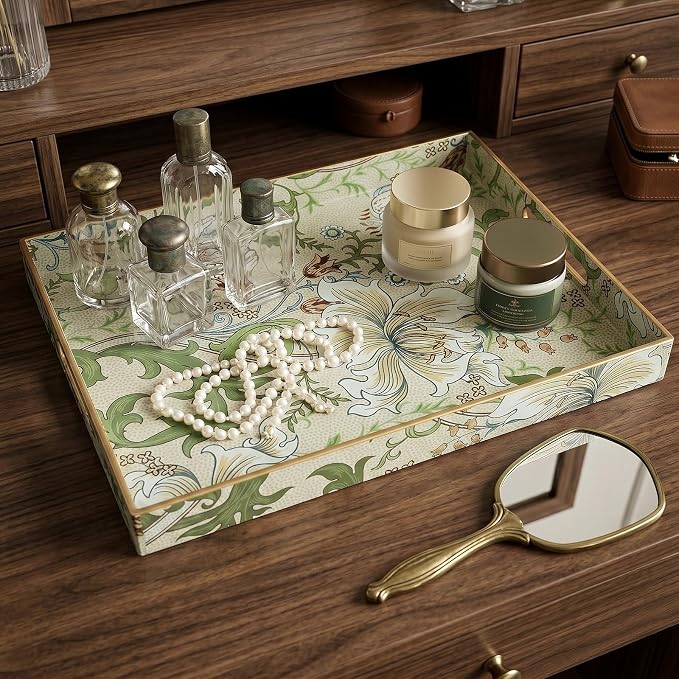 Serving Tray with Handles, Rectangular Plastic Tray with Floral Artwork – - Image 6