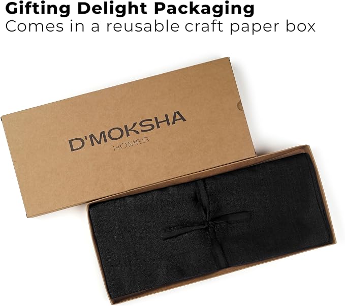 Classic Linen™ by D'Moksha Black Table Runner 48 Inches, 100% Pure Linen - Image 5