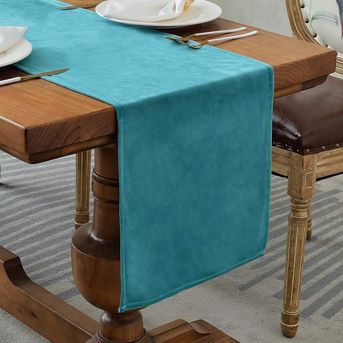 BALCONY & FALCON Table Runner Velvet Sky Blue 14"x71" | Elegant, Fall Decor by BALCONYFALCON