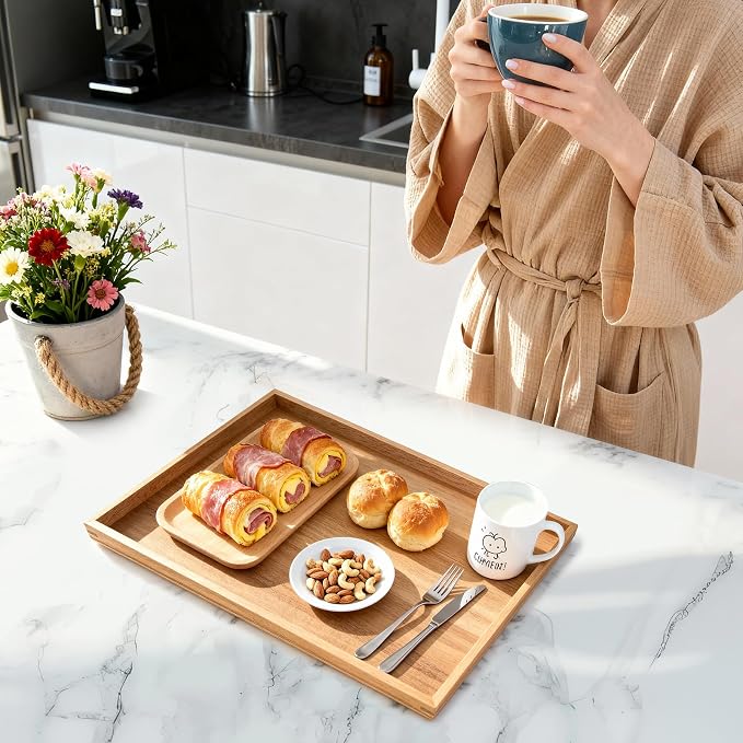 SimpleArt Acacia Wood Serving Tray: Large Rectangular Platter - Image 4