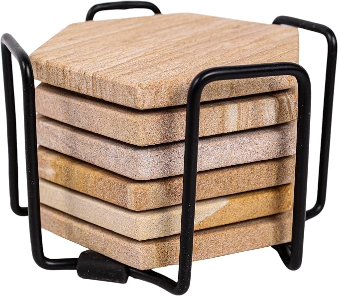 Sandstone Water Absorbent Hand Crafted Hexagon Coasters - Image 2