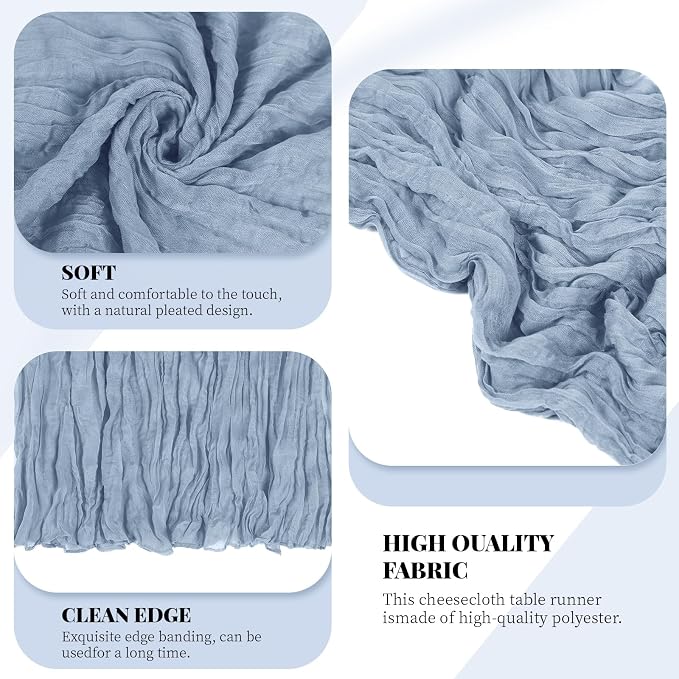 3 Pack Dusty Blue Cheesecloth Table Runner, 17 x 108 Inch, Gauze Cheese Cloth - Image 4