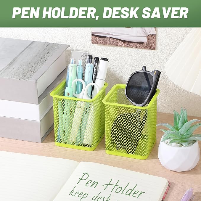 Segarty Pen Cup Holder, 6 Pack Square Light Green Pen Holder - Image 5