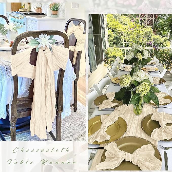 12 Pack Ivory Cheesecloth Table Runner 17 x 108 Inch Gauze Table Runner Fabric - Image 3