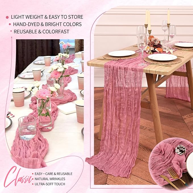 4 Pack Cheesecloth Table Runner 10FT Dusty Rose Table Runner Boho Gauze Cheese - Image 5