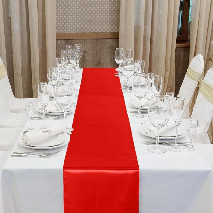 Aneco 16 Pack Satin Table Runner 12 x 108 Inch Red Long Wedding Satin Silk - Image 4