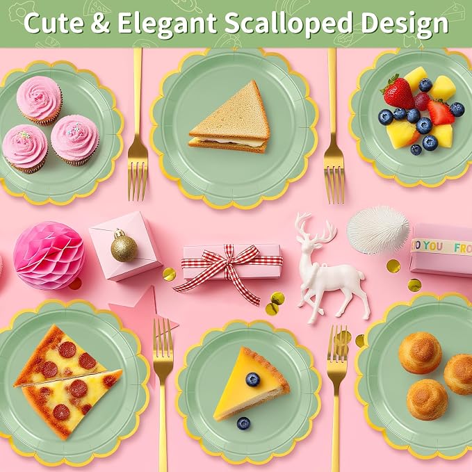 50 Pcs Sage Green Paper Plates Disposable, Dessert Cake Plates, - Image 6
