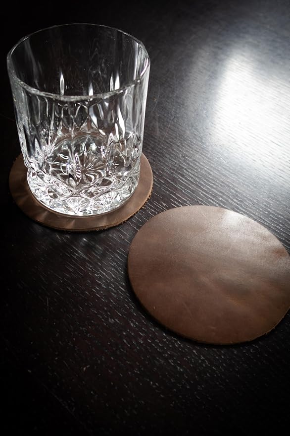 Real Natural Grain Leather Coasters – Durable Non-Slip Distressed Design - Image 4