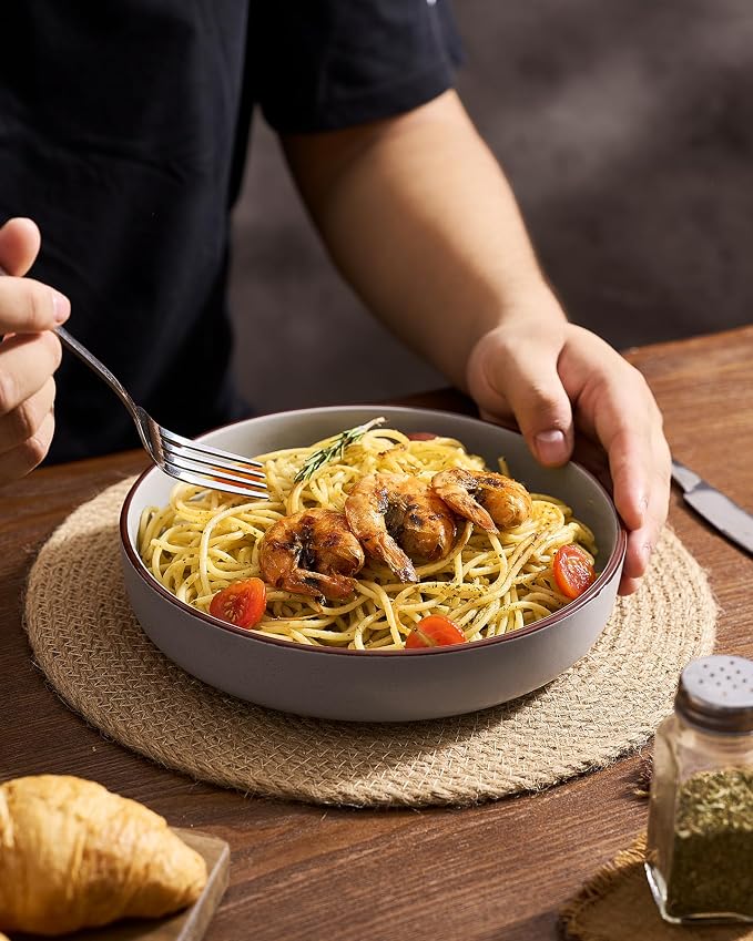 famiware Mercury Pasta Bowls Set of 4, 33 oz Large Salad Bowls, Dark Gray | - Image 7
