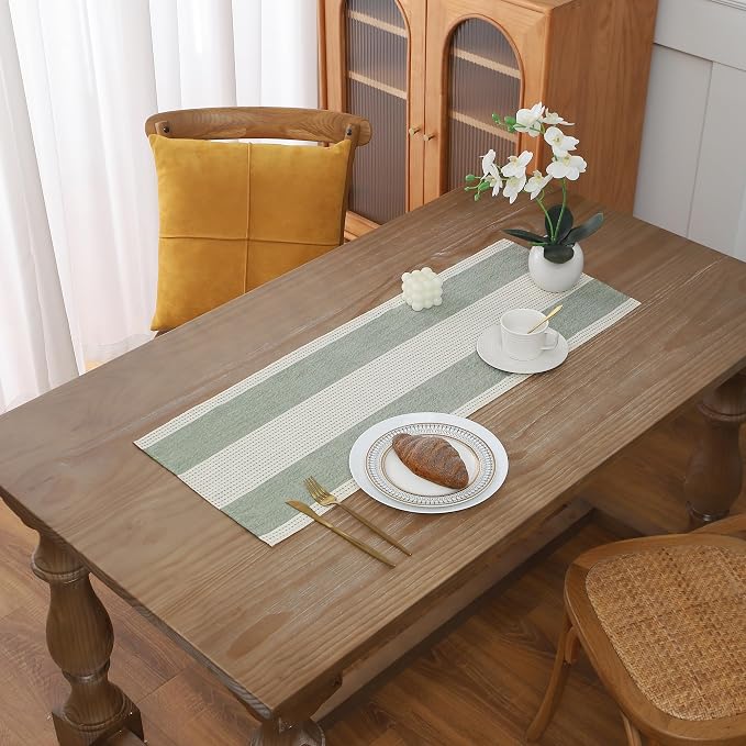 Gernaice 2PCS Boho Table Runner, Rustic Striped Cotton Linen Farmhouse Table by Gernaice