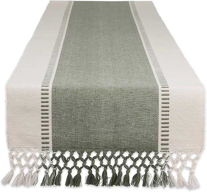 DII Dobby Stripe Table Runner, 13x108 Artichoke & Cream Background by DII
