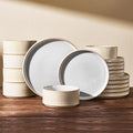 Ceramic Plates & Bowls Sets for 6, Handmade Reactive Glaze | Cappuccino White by FamiwarePremium