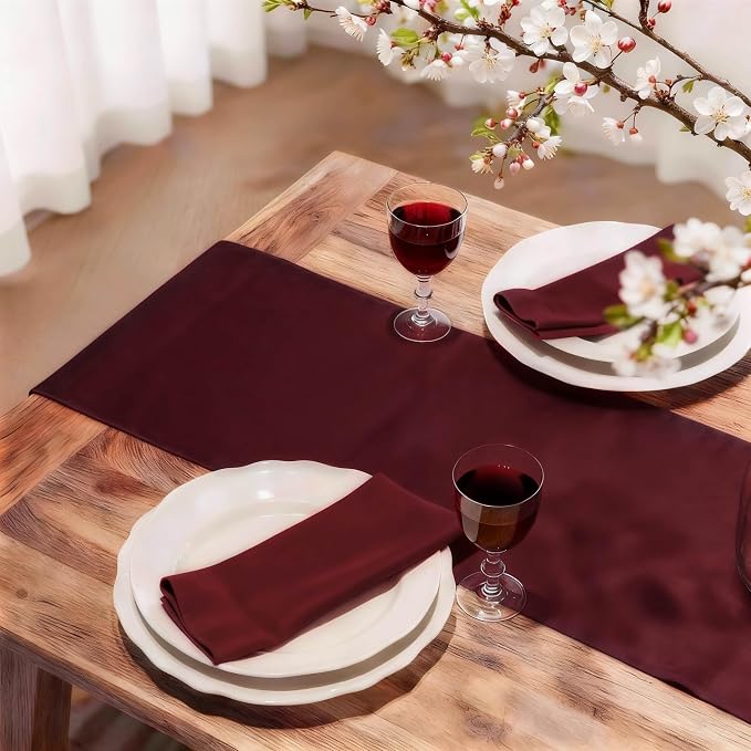 FOLINS&HOME Burgundy Waterproof Decorative Table Runner 48 Inches Long | 210GSM - Image 2