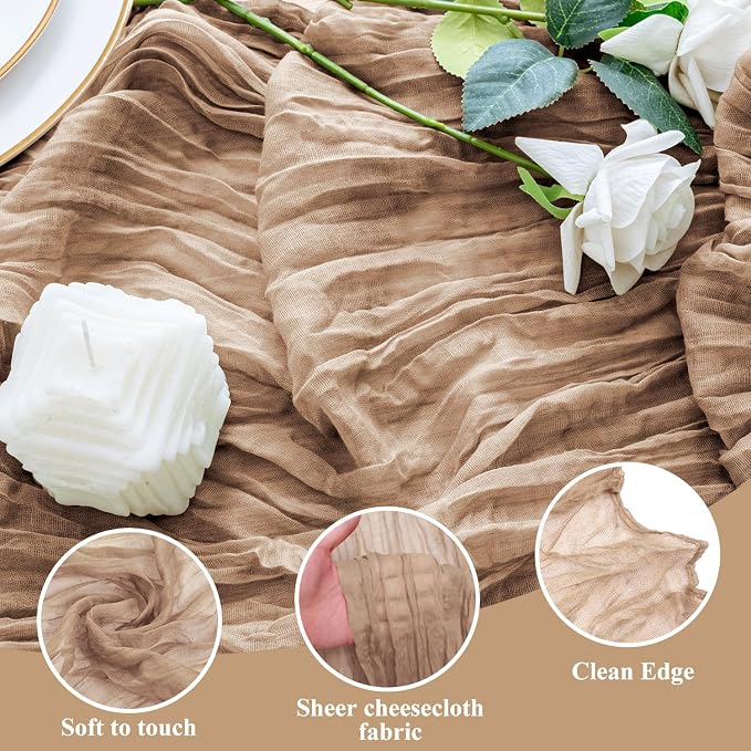 Cheesecloth Table Runner 10FT 3Pcs Nude Boho Gauze Rustic Sheer Runners | - Image 3