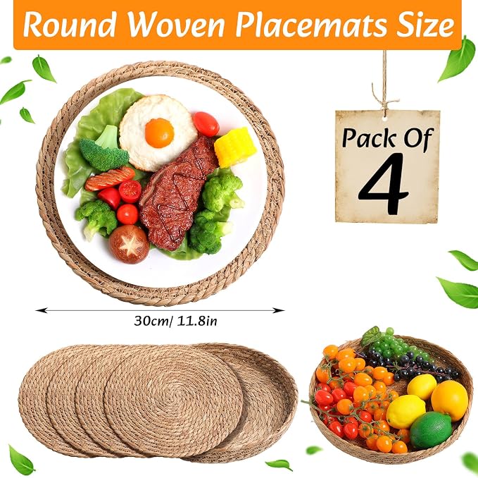 Boho Placemats 4/6/8 Set of Round Woven Placemat Macrame Style Bicolor - Image 2