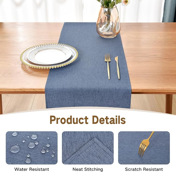 Faux Linen Table Runner Water Resistant 13 x 60 in, Coffee Table Runner - Image 3