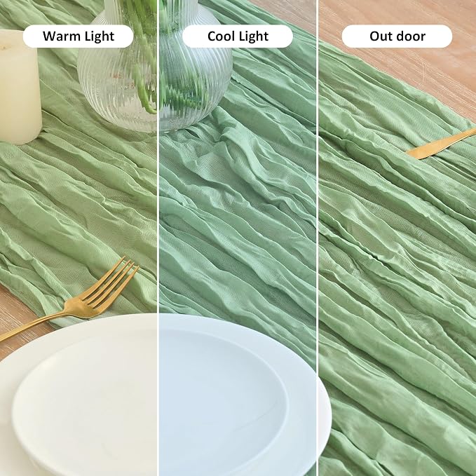 Asee'm 3pcs Cheesecloth Table Runner 120 Inches Sage Green Boho Gauze Cheese - Image 8