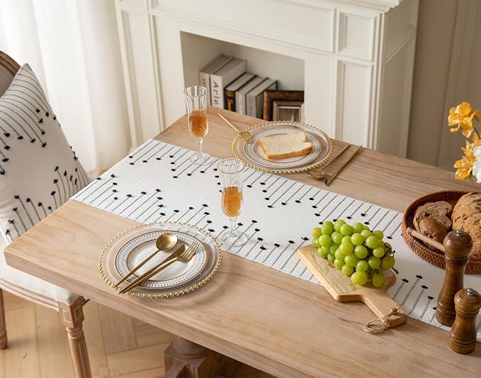 Boho Table Runner 13 x 90 Inch Long Natural Cotton Woven Runner - Image 5