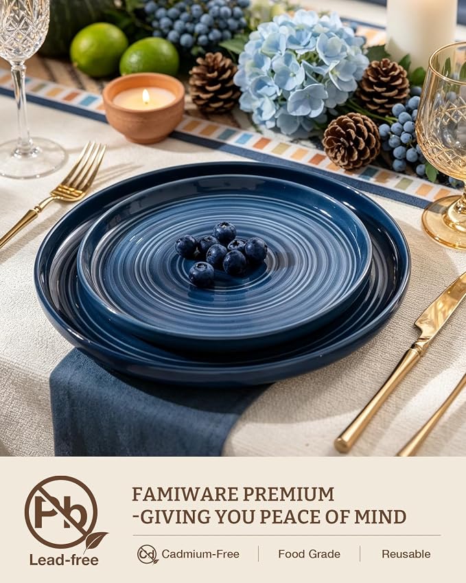 Dinnerware Set for 8, Ceramic Plates & Bowls, Abyssal Blue | 24-Piece Ceramic - Image 2
