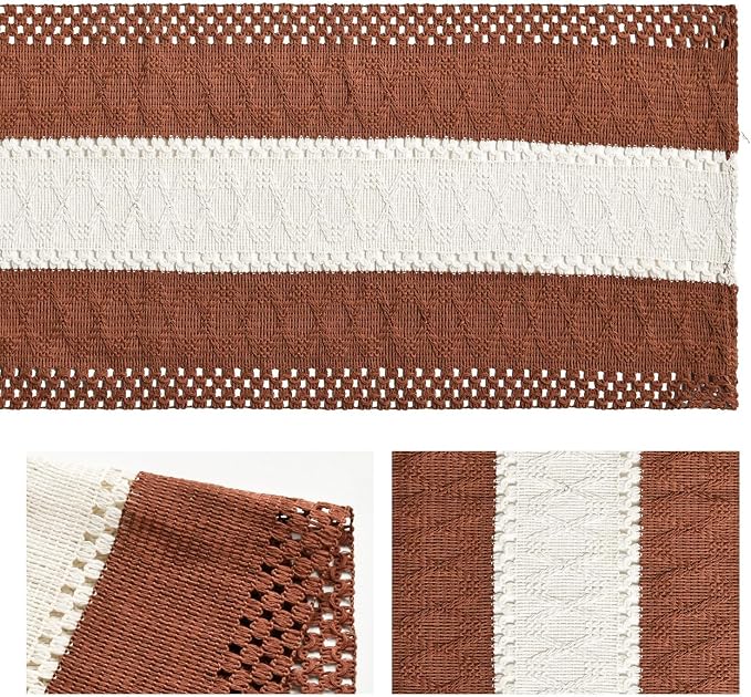 Artoid Mode Caramel Farmhouse Woven Table Runner 12x120 Inch | Holiday Rustic - Image 6