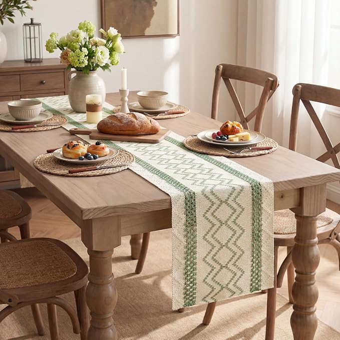Artoid Mode Sage Green Stripe Diamond Woven Table Runner 12x90 Inch | Holiday - Image 5