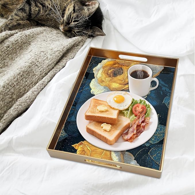 Serving Tray with Handles, 15.7 * 11.8 inches, Plastic Ottoman Tray with - Image 6