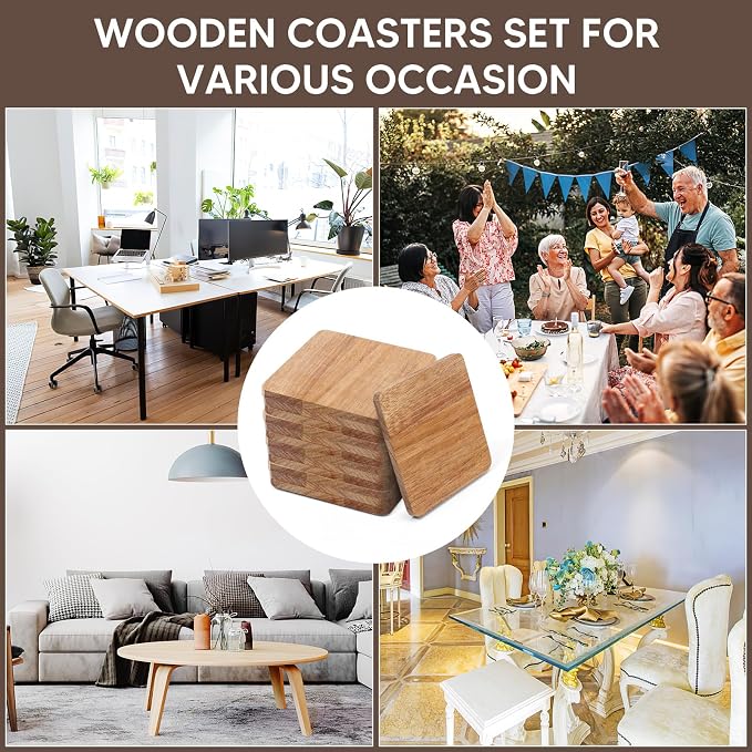24PCS Wood Coasters Square Wooden Coaster - Image 7