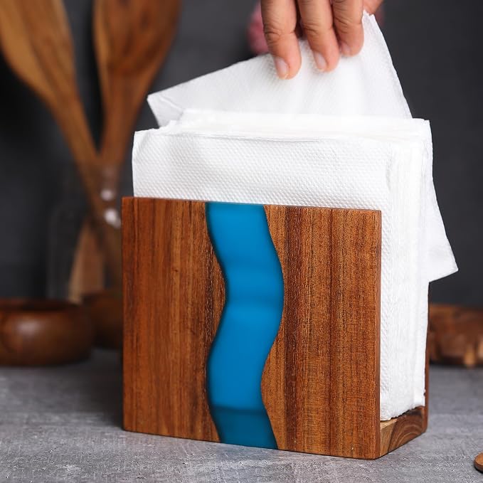 Acacia wood & Transparent Epoxy resin Napkin holder - Image 5