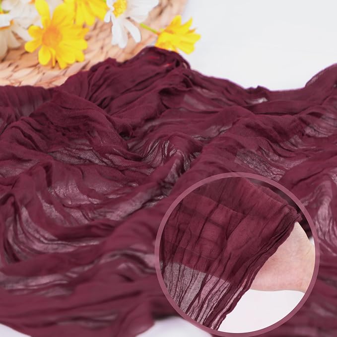Snowkingdom Burgundy Red Easter Spring Table Runner, 10 Ft Cheesecloth Gauze - Image 4