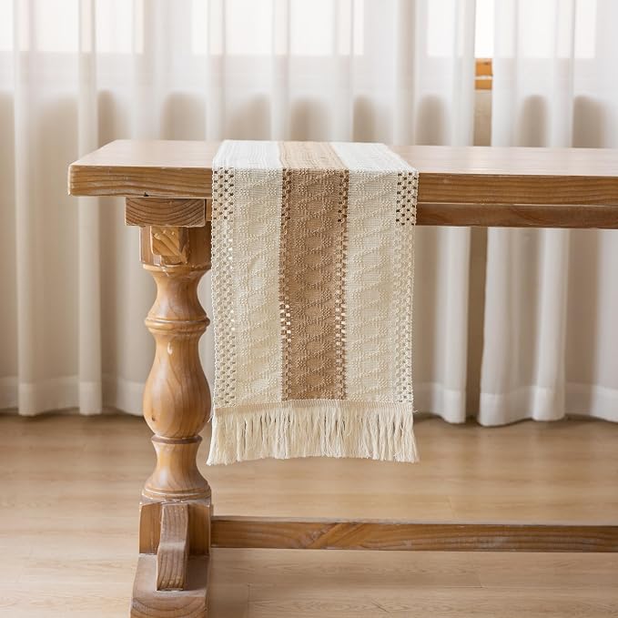 Keketoarrange Boho Macrame Table Runner 12x72 Inch | Woven Burlap Rustic Runner - Image 5