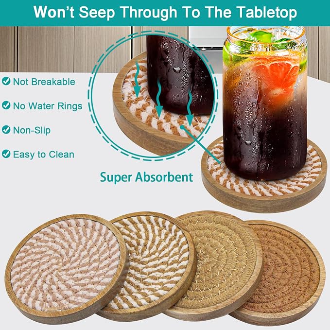 Eykao 5 Pack Coasters for Drinks Absorbent, 4.3 inches Cork Coasters for Coffee - Image 2