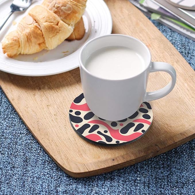 Black Polka Dots on Pink Background Set of 4 Round Coasters - Image 5