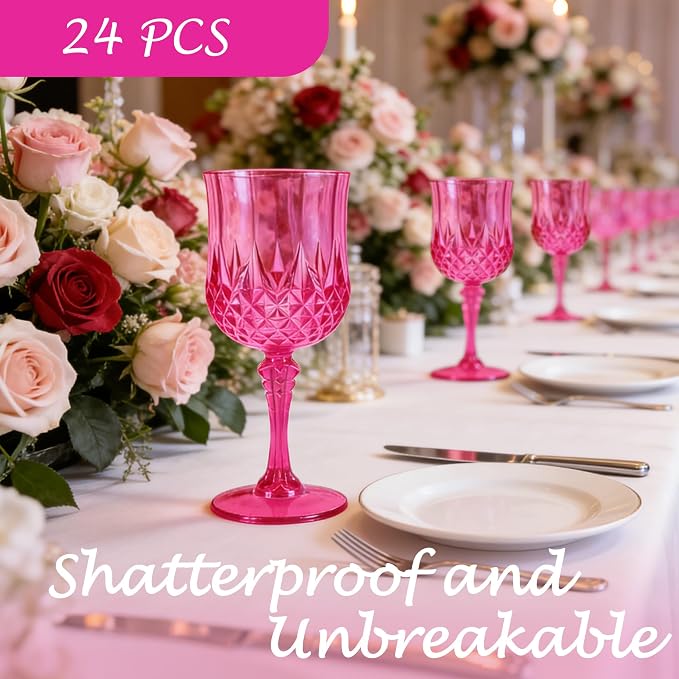 24Pack Plastic Wine Glasses, 7oz Vintage Goblets - Image 4
