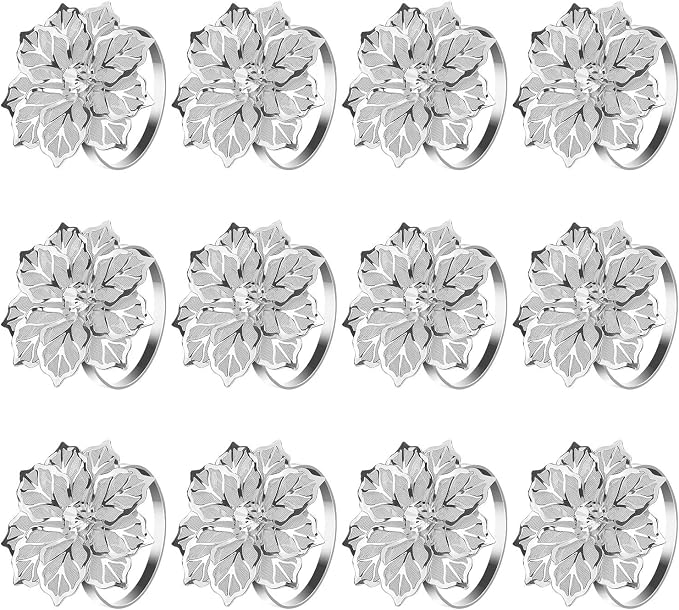 KPOSIYA Hollow Out Flower Napkin Ring Holder Metal Napkin Rings Set of 20 by KPOSIYA