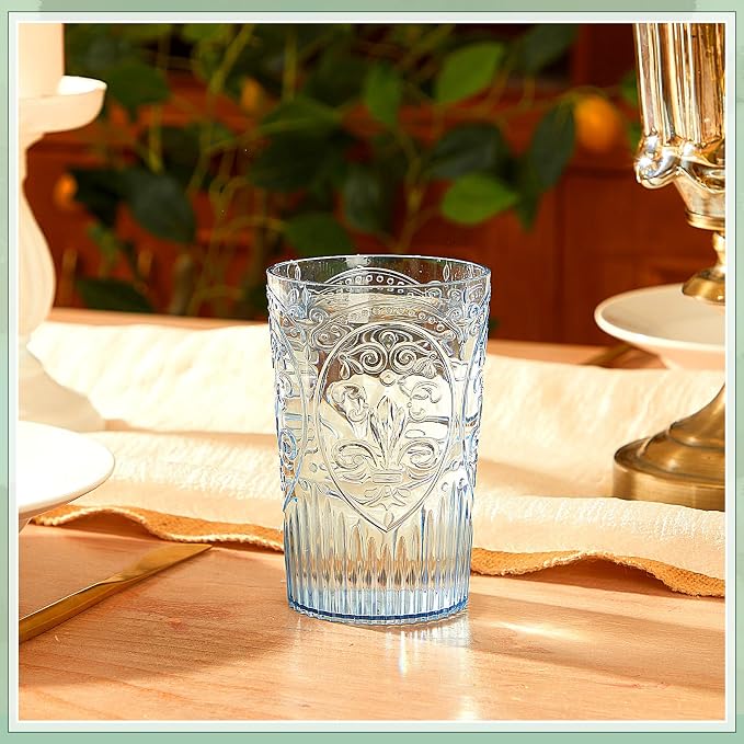 24 Pcs 16 oz Plastic Vintage Drinking Glasses Stemless Ribbed Highball Glasses - Image 5