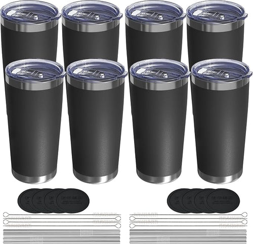 20oz Travel Coffee Tumbler 8 Pack, Lids and Straws, Stainless Steel | Double by UIRZOTN