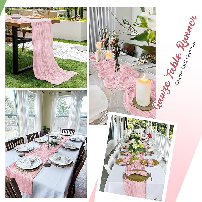 16 Pack Light Pink Cheesecloth Table Runners 20x120 Inch Gauze Table Runner - Image 5
