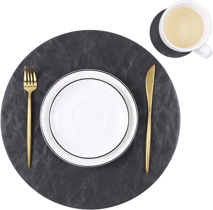 Set of 6 Embossed PU Leather Placemats, Waterproof Coffee Coasters, Kitchen by JOVONO