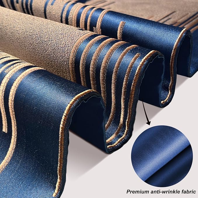 Luxury Blue Table Runner 13x98 Inch, Modern Abstract Geometric, Tassels | - Image 2