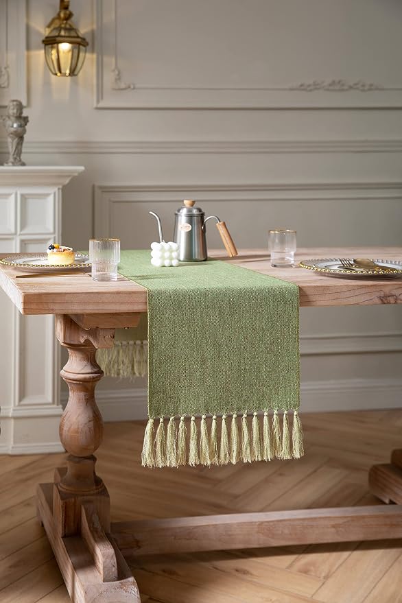 Green Table Runners 36 Inches Long, Burlap Linen Style Rustic Farmhouse Table - Image 3