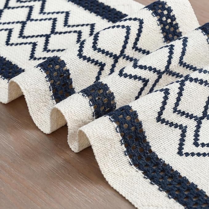 Artoid Mode Dark Blue Stripe Diamond Woven Table Runner 12x90 Inch | Holiday - Image 6