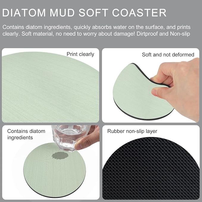 Sage Green Thin Lines Coasters Set of 6, Absorbent Coasters - Image 9