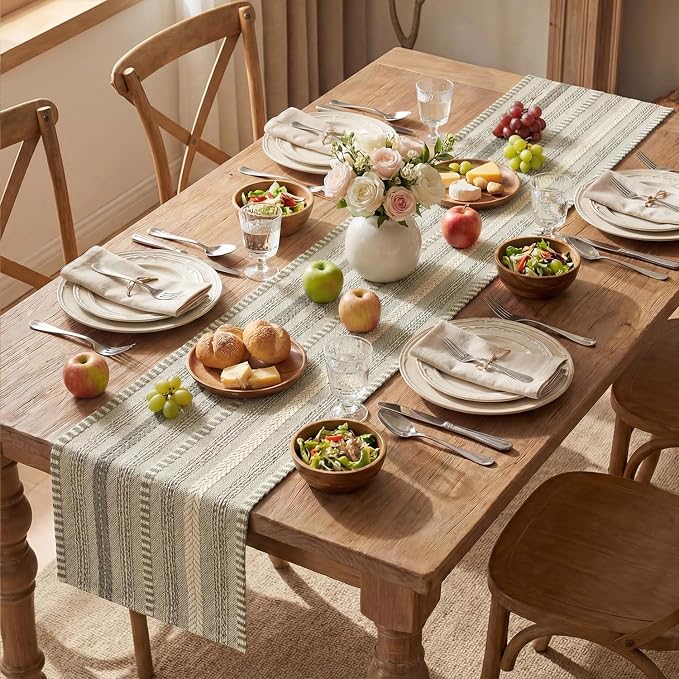 Artoid Mode Dark Grey Farmhouse Stripe Braided Table Runner 12x120 Inch | - Image 5