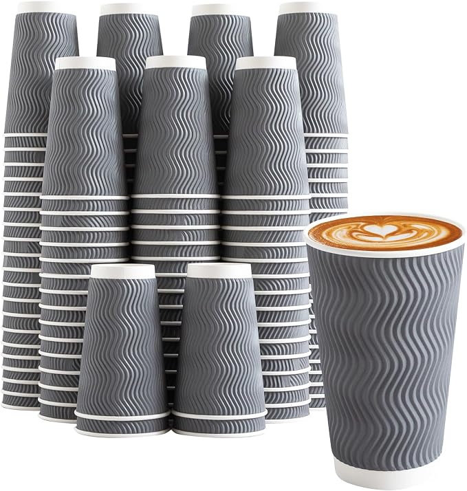 Clawsoff 90 Pack 16 oz Coffee Cups Disposable Insulated Paper Cup Gray | by BuyNow