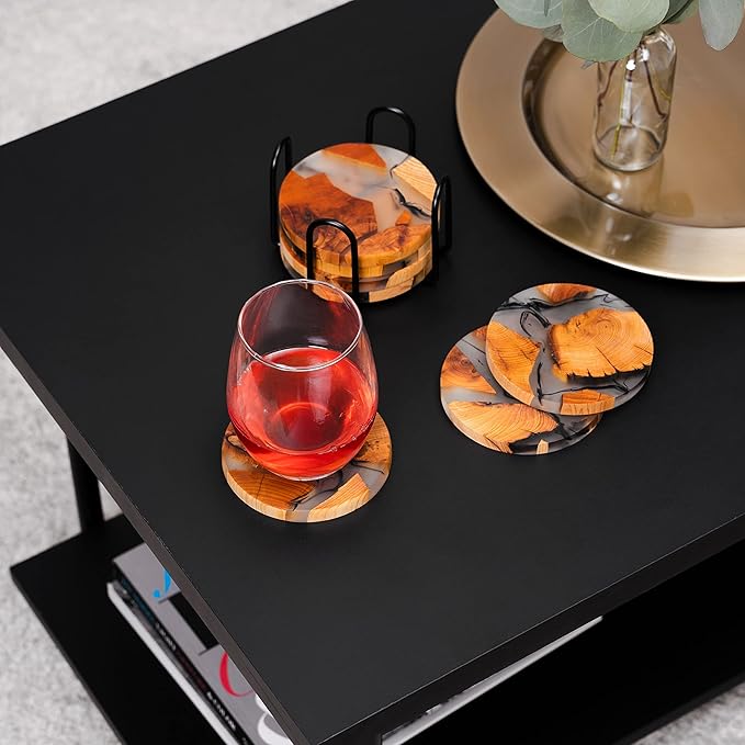 Drink Coaster Set, Wooden Absorbent Coasters, Epoxy Resin Coaster - Image 5