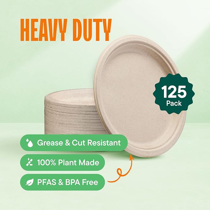 Paper Plates, 100% Compostable Heavy Duty Disposable 10 Inch Plate - Image 2