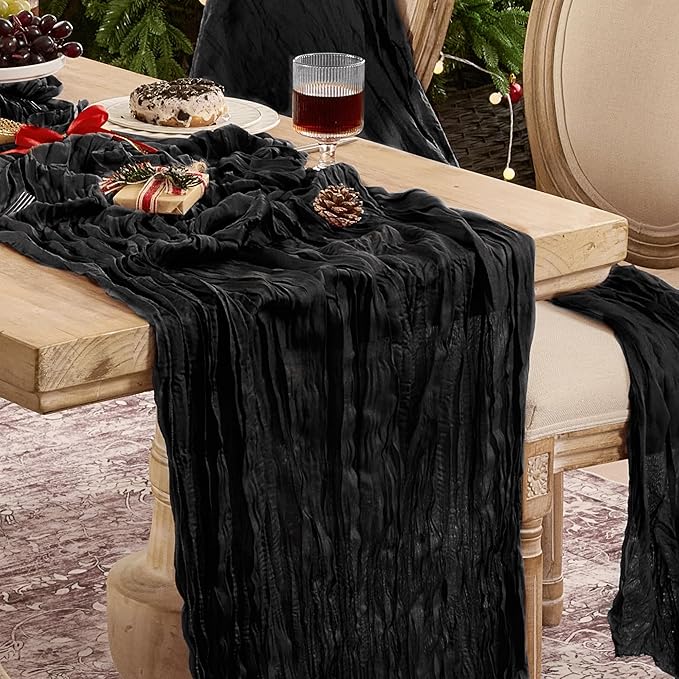 12 Pack Black Cheesecloth Table Runner Boho Gauze Black Decor | 120 Inch Sheer by Playieer