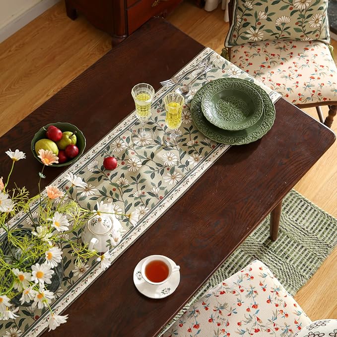 Designer Vintage Linen Table Runner, Floral Pattern, Dining Table, Thanksgiving - Image 7