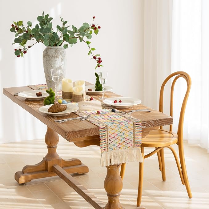 Keketoarrange Boho Macrame Table Runner 12x108 Inch | Woven Burlap Rustic - Image 5